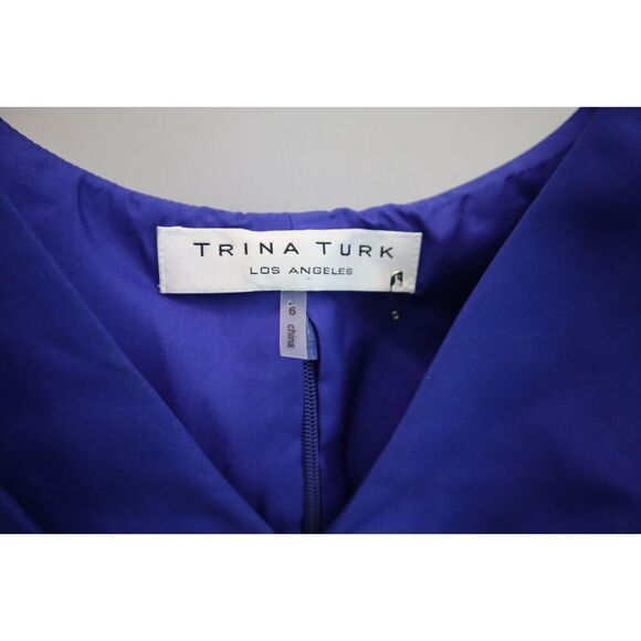 Trina Turk 2103630 Women Sz 6 Lapis Blue Embellished Romani Cape Silk Dress - Picture 3 of 14